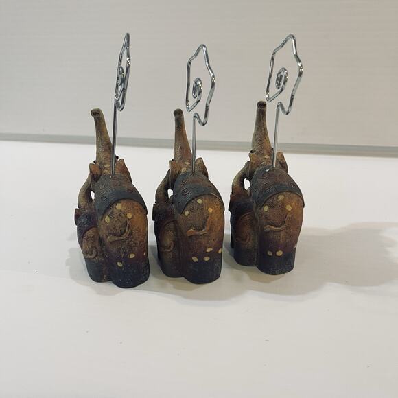 Elephant Photo Holder Set Of 3 Mom With Baby Trunks Up Figurine - Picture 3 of 13